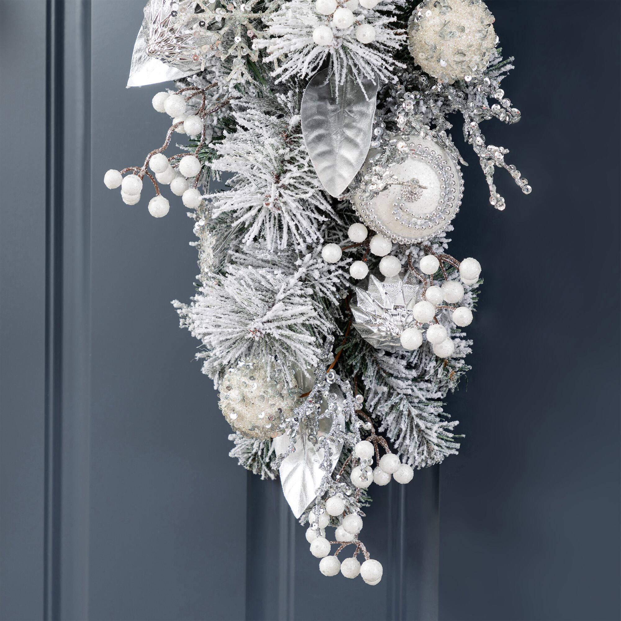 Glitzhome® 30"H Christmas Silver & White Ornament and Berry Teardrop